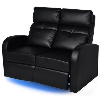 vidaXL Dvivietis atlošiamas krėslas su LED, juodas, dirbtinė oda
