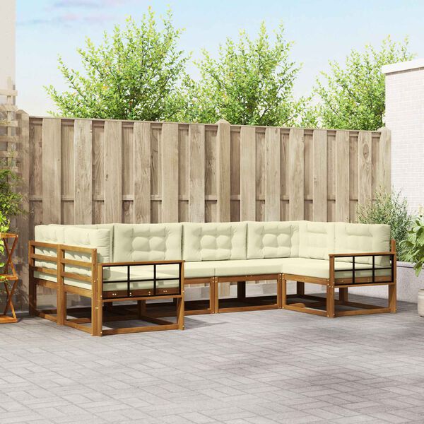 vidaXL Lauko sofos komplektas su pagalve 6 pcs Natūralus ir grietinėlė