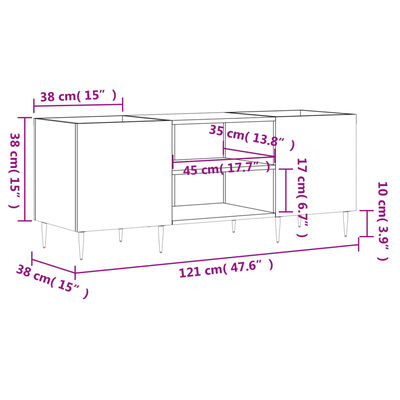 vidaXL Vinilinių plokštelių spintelė, betono, 121x38x48cm, mediena
