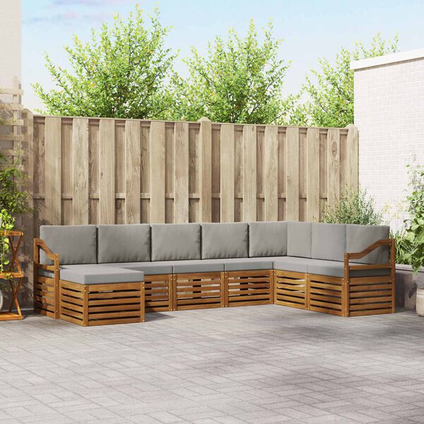 vidaXL Sekcijos sofų komplektas 8 pcs Natūrali ir &scaron;viesiai pilka