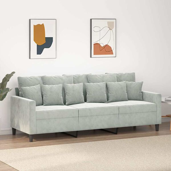 vidaXL Trivietė sofa, &scaron;viesiai pilkos spalvos, 180cm, aksomas