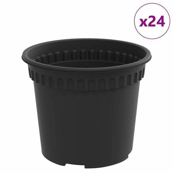 vidaXL Apvalus gėlių vazonas 24 pcs Juoda &Oslash; 12,5 x 10 cm Plastmasė