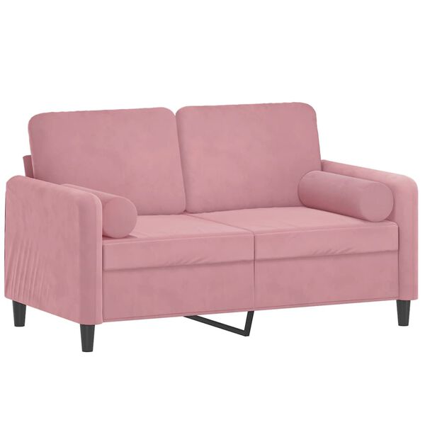 vidaXL Dvivietė sofa su pagalvėlėmis, rožinės spalvos, 120cm, aksomas