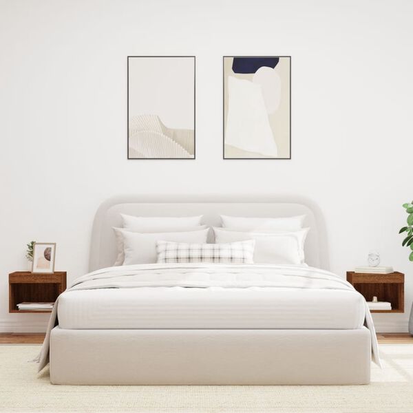 vidaXL Sieninės naktinės spintelės su LED, 2vnt., rudos ąžuolo