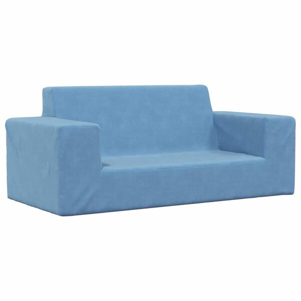 vidaXL Dvivietė vaiki&scaron;ka sofa, mėlynos spalvos, mink&scaron;tas pliu&scaron;as