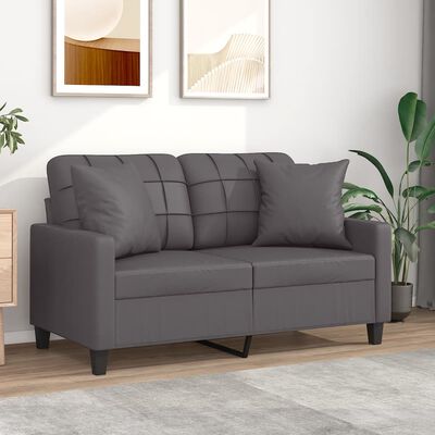 vidaXL Dvivietė sofa su pagalvėlėmis, pilka, 120cm, dirbtinė oda
