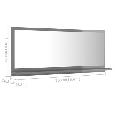 vidaXL Vonios kambario veidrodis, pilkas, 90x10,5x37cm, mediena