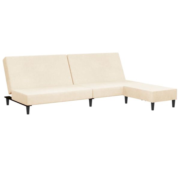 vidaXL Dvivietė sofa-lova su pakoja, kreminės spalvos, aksomas