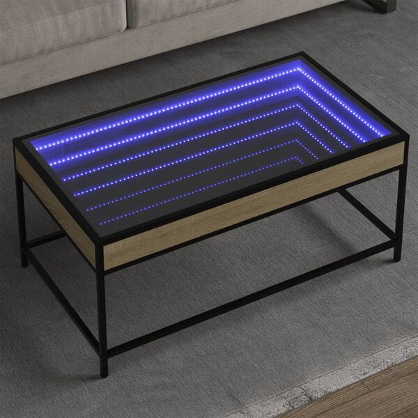 vidaXL Kavos staliukas su Infinity LED lemputėmis, ąžuolo, 90x50x41cm