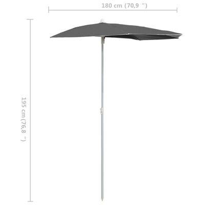 vidaXL Pusapvalis sodo skėtis su stulpu, antracito spalvos, 180x90cm