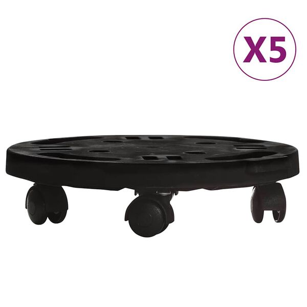 vidaXL Augalų padėklai su ratukais, 5vnt., juodi, 30cm, 170kg