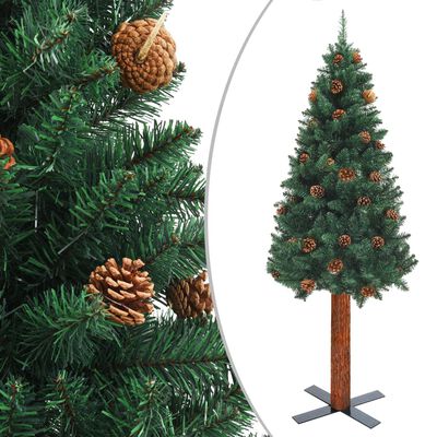 vidaXL Kalėdų eglutė su kankorėžiais, žalia, 150cm, PVC ir mediena