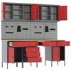 vidaXL Darbastalis su stalčių su saugykla su užraktu Raudona Plienas