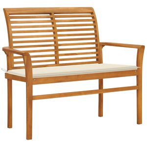 vidaXL Sodo suoliukas su kremine pagalvėle, 112cm, tikmedžio masyvas