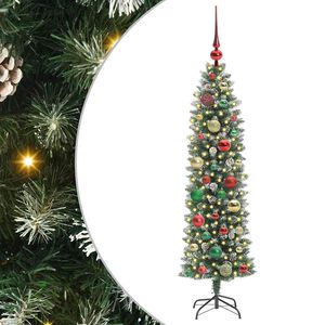 vidaXL Dirbtinis lieknas Kalėdų medis su 150 LED Žalia ir balta 120 cm