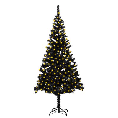vidaXL Dirbtinė apšviesta Kalėdų eglutė su stovu, juoda, 210cm, PVC