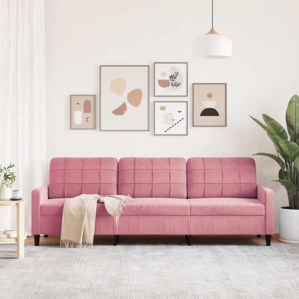 vidaXL Trivietė sofa, rožinės spalvos, 210cm, audinys
