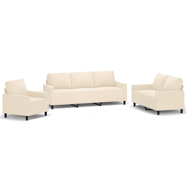 vidaXL Sofos komplektas su pagalvėlėmis, 3 dalių, kreminis, aksomas