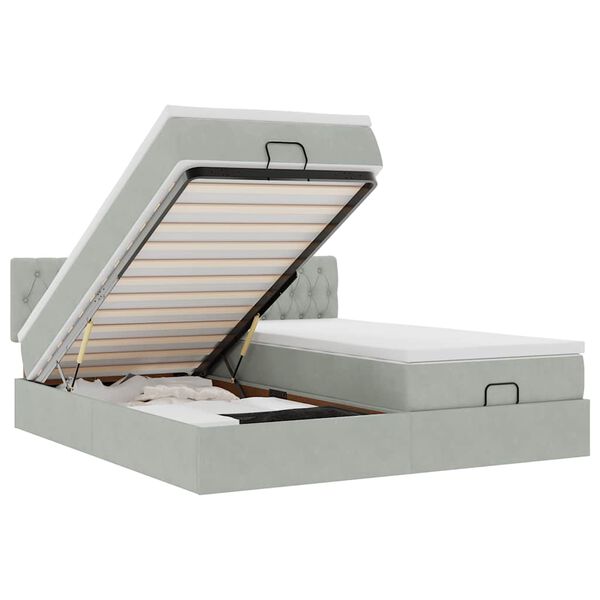 vidaXL Osmanų lovos rėmas su čiužiniais, pilkas, 180x200cm, aksomas