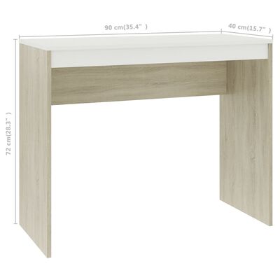 vidaXL Rašomasis stalas, baltas/ąžuolo, 90x40x72 cm, apdirbta mediena