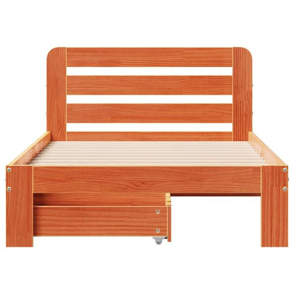 vidaXL Lovos rėmas su be čiužinio, ruda, 75x190cm, pušies masyvas