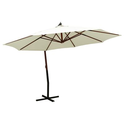 vidaXL Pakabinamas skėtis su mediniu stulpu, smėlio ir baltas, 350cm