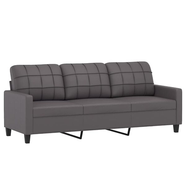 vidaXL Trivietė sofa su pakoja, pilkos spalvos, 180cm, dirbtinė oda