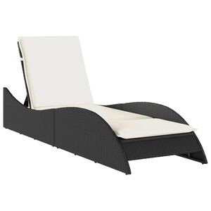 vidaXL Saulės gultas su čiužinuku, juodas, 60x205x73cm, poliratanas