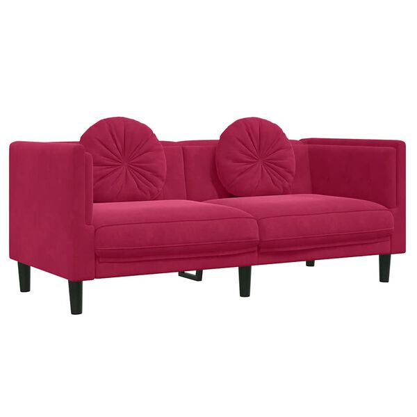 vidaXL Dvivietė sofa su pagalvėlėmis, vyno raudonos spalvos, aksomas