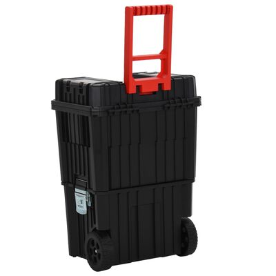 vidaXL Įrankių dėžė-vežimėlis, juodas ir raudonas, polipropilenas