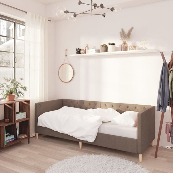 vidaXL Lova su čiužiniu ir USB i&scaron;vestimi, taupe, 90x200cm, audinys