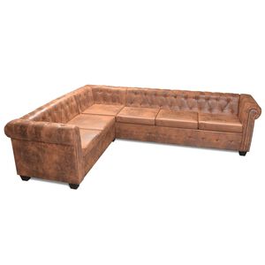 vidaXL Chesterfield kampinė &scaron;e&scaron;iavietė sofa, dirbtinė oda, ruda