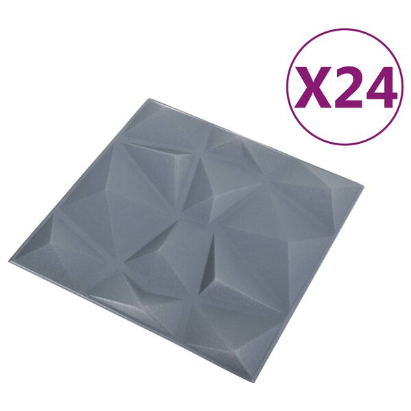 vidaXL Sienų plok&scaron;tės 24 pcs Diamond Pilkas 50 x 50 cm XPS Putplastis