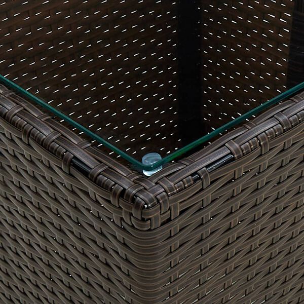 vidaXL Arbatos staliukas, rudas, 41,5x41,5x44cm, poliratanas/stiklas