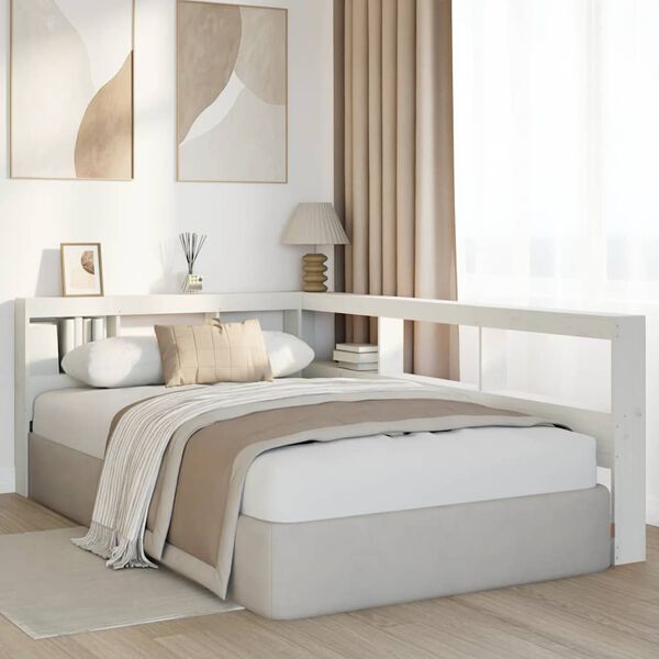 vidaXL knygų spinta L formos baltos 120 cm pu&scaron;ies medienos masyvas