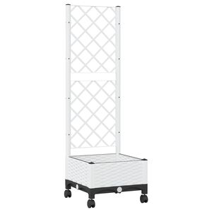 vidaXL Sodo vazonas su treliu ir ratais Balta 40 x 40 x 131,5 cm PP