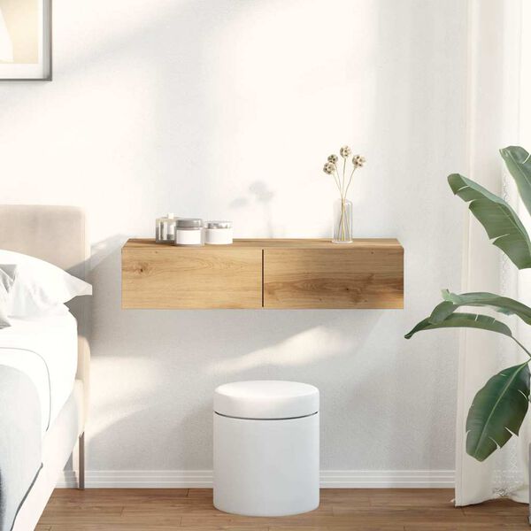 vidaXL Sieninė lentyna su stalčiais, artisano ąžuolo, 80x33x17cm