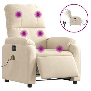 vidaXL Elektrinis masažinis krėslas, smėlio, mikropluo&scaron;to audinys