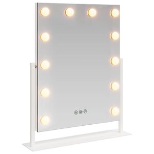 vidaXL LED makiažo veidrodis Baltas 44 x 10 x 53 cm Stiklas ir plienas