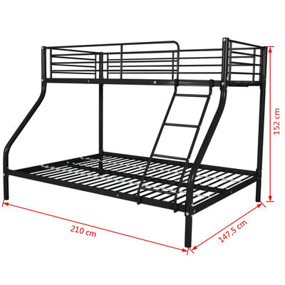 vidaXL Vaik. dviaukštės lovos rėmas, juod. sp., 140x200cm/90x200cm