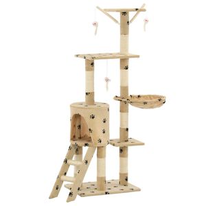 vidaXL Draskyklė katėms su stovais i&scaron; sizalio, 138cm, smėlio sp. pėd.