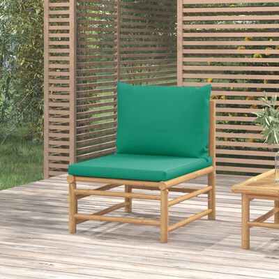vidaXL Vidurinė sodo sofos dalis su žaliomis pagalvėlėmis, bambukas
