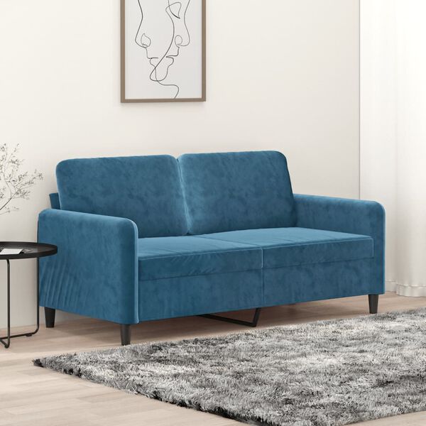 vidaXL Dvivietė sofa, mėlynos spalvos, 140cm, aksomas