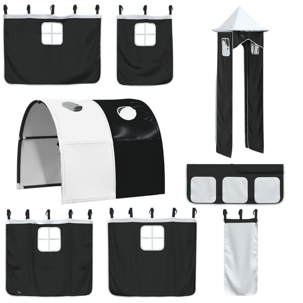 vidaXL Užuolaidos lovai su tuneliu/bok&scaron;tu, baltos/juodos, poliesteris