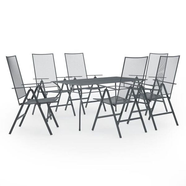 vidaXL Sodo valgomojo baldų komplektas, antracito, 7 dalių, plienas