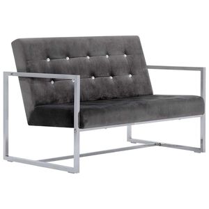 vidaXL Dvivietė sofa su porankiais, tams. pilk. sp., chromas ir aks.