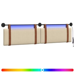 vidaXL Pakabinamas lovos galvūgalis Su LED &scaron;viesa Kreminė Antikinis PU