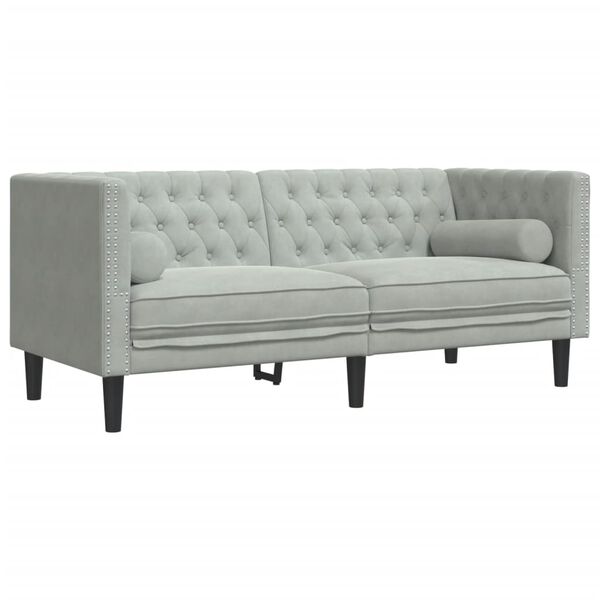 vidaXL Dvivietė chesterfield sofa su pagalvėlėmis, pilka, aksomas