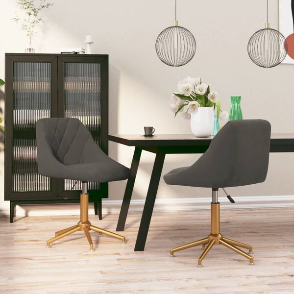 vidaXL Pasukamos valgomojo kėdės, 2vnt., tamsiai pilkos, aksomas