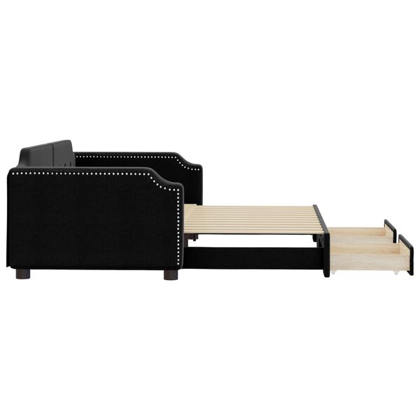vidaXL Lova su i&scaron;traukiama dalimi/stalčiais, juoda, 100x200cm, audinys